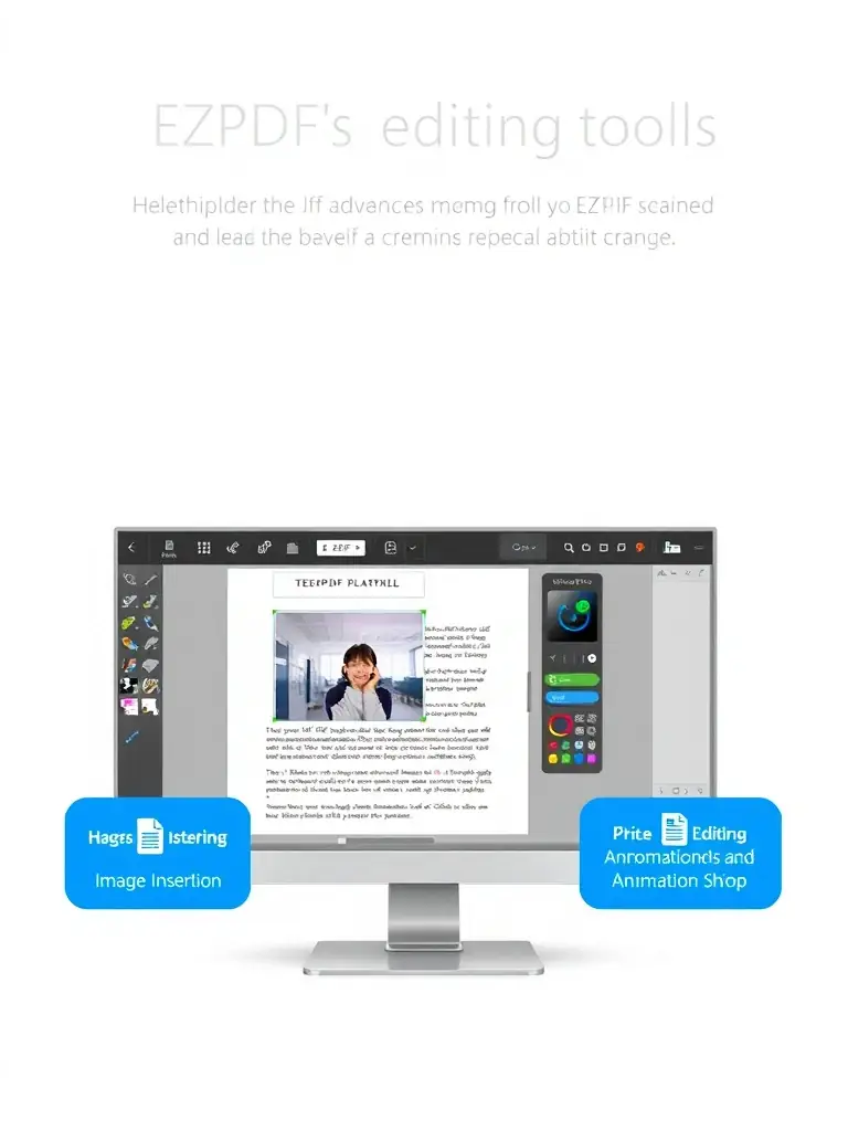 An image depicting EZPDF's advanced editing tools, highlighting features such as text editing, image insertion, and annotation capabilities, demonstrating its versatility in document modification.