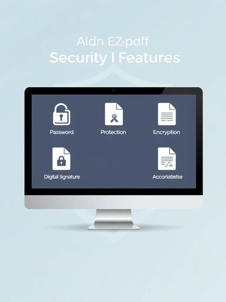A screenshot of EZPDF's security features, highlighting password protection, encryption, and digital signature options, emphasizing its commitment to data security and confidentiality.